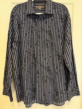 Men's Black and Gray Striped Button-Up Shirt